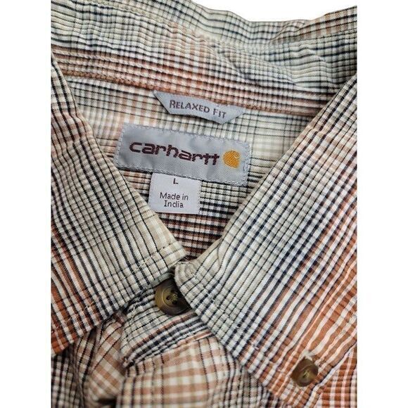 Carhartt Mens Size Large Orange Tan Relaxed Fit Short Sleeve Button Front Shirt - Picture 2 of 5